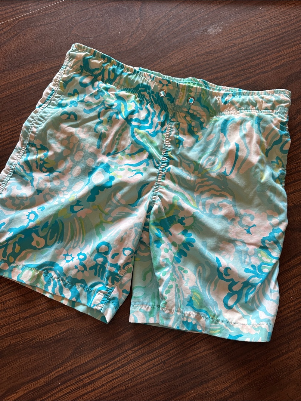 Lilly Pulitzer Turquoise, Aqua & White Printed Swim Shorts